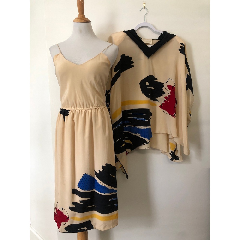 Karie Patterson for Sansappelle abstract Mondrian style silk dress blouse kaftan